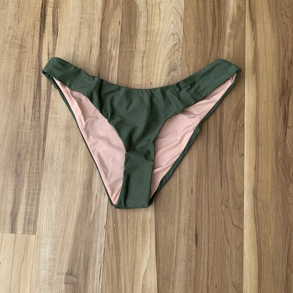 J. Crew Womens Bikini Bottom Medium Olive Green Curved High Waist Cheeky Swim